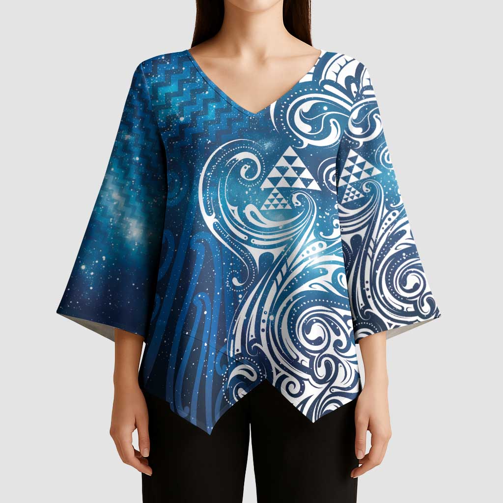 Matariki Galaxy Kimono Sleeve Blouse Maori Taniko Pattern