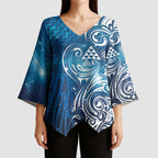 Matariki Galaxy Kimono Sleeve Blouse Maori Taniko Pattern