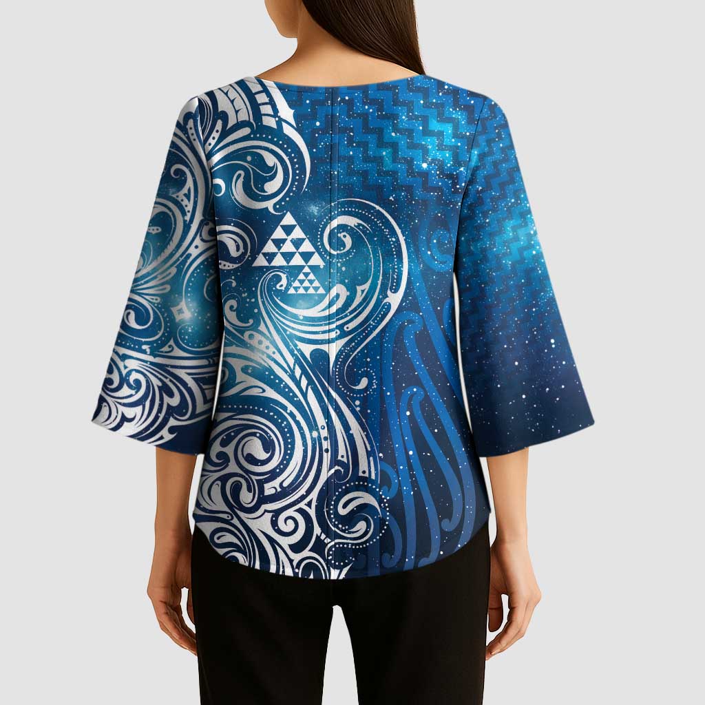 Matariki Galaxy Kimono Sleeve Blouse Maori Taniko Pattern