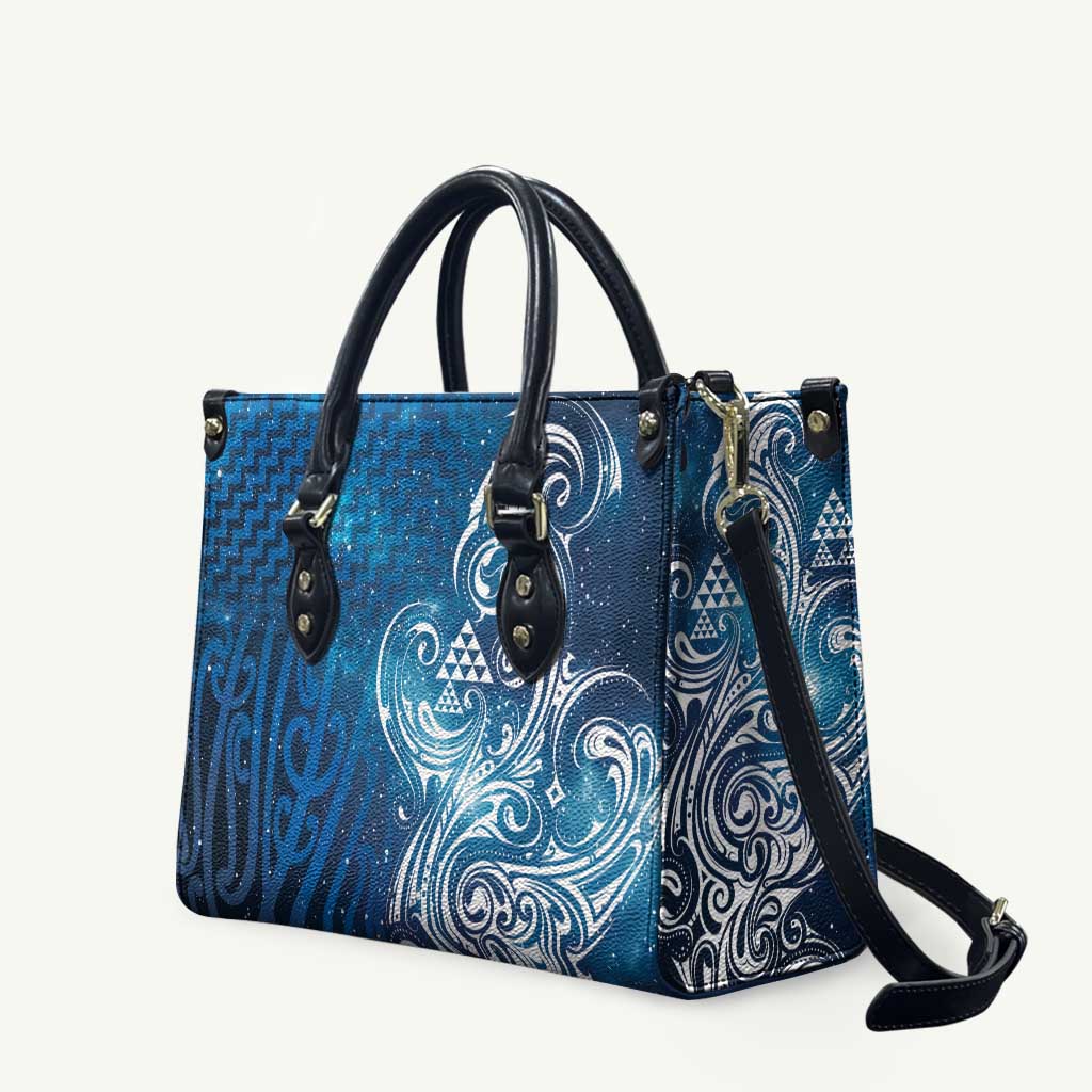 Matariki Galaxy Leather Bag Maori Taniko Pattern
