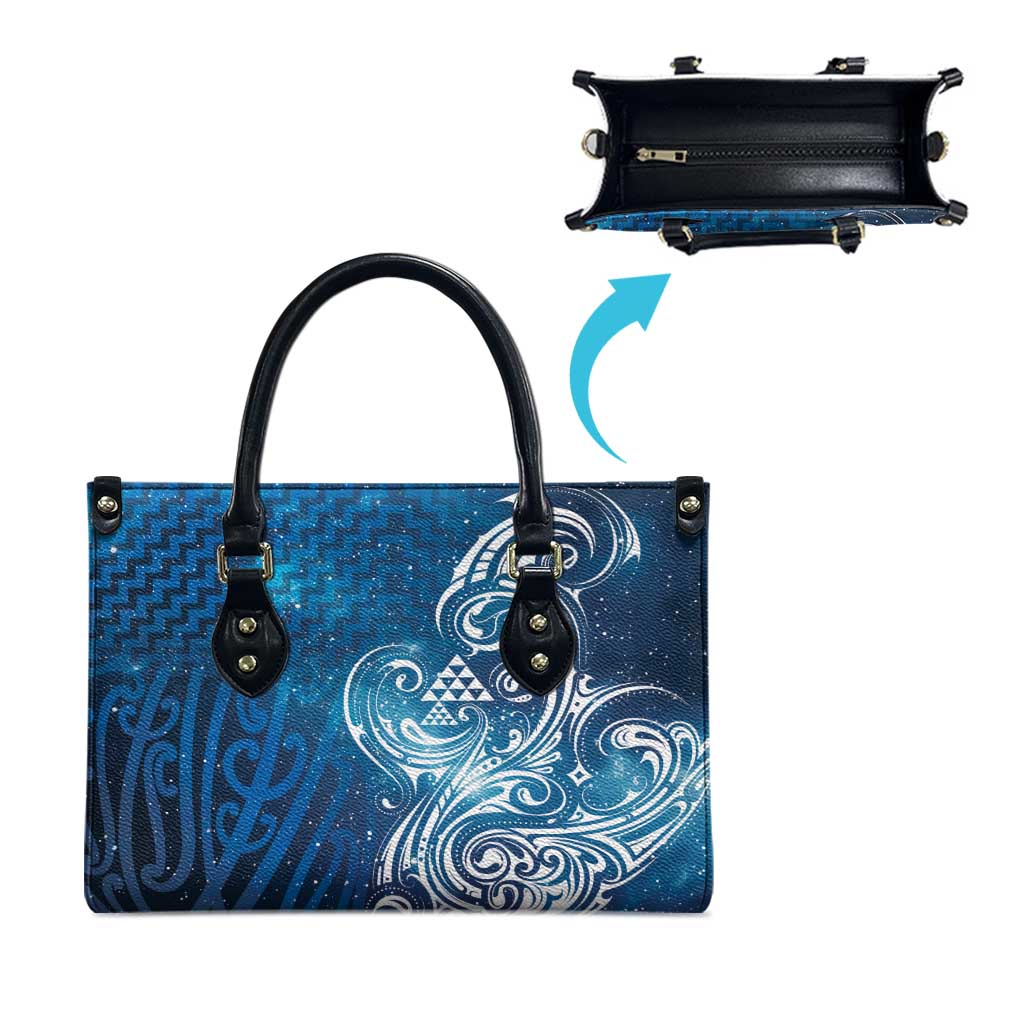 Matariki Galaxy Leather Bag Maori Taniko Pattern