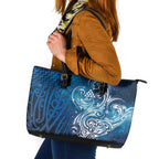 Matariki Galaxy Leather Tote Bag Maori Taniko Pattern