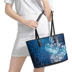 Matariki Galaxy Leather Tote Bag Maori Taniko Pattern