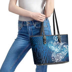 Matariki Galaxy Leather Tote Bag Maori Taniko Pattern