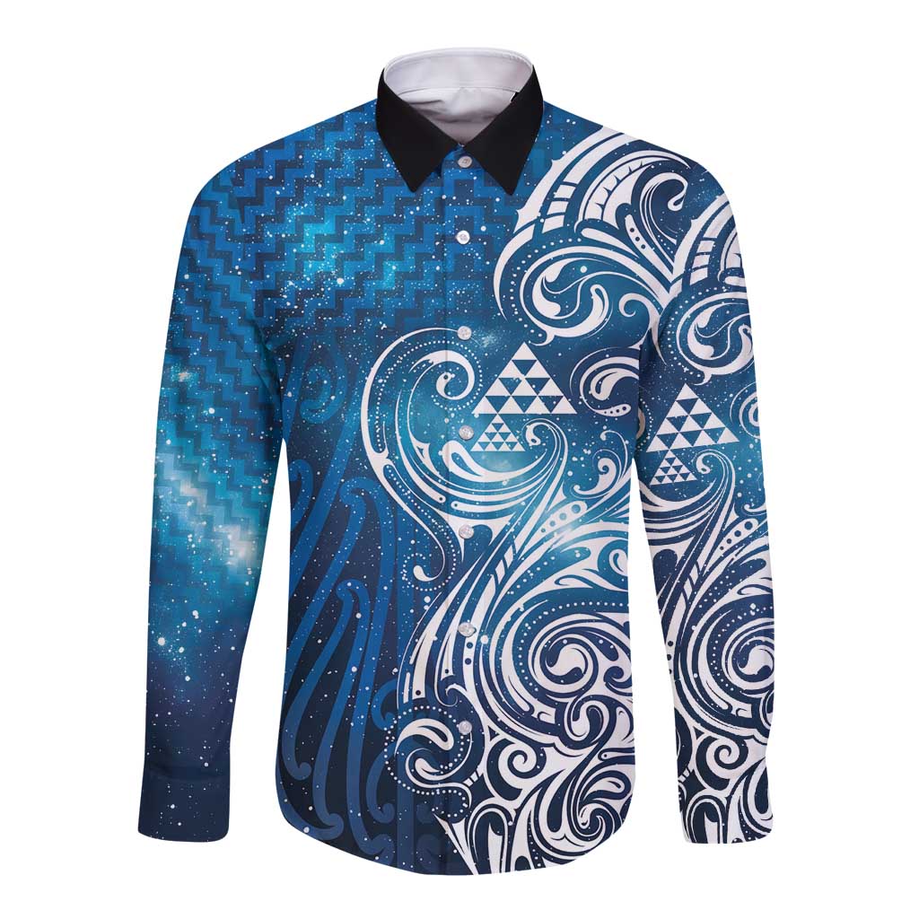 Matariki Galaxy Long Sleeve Button Shirt Maori Taniko Pattern