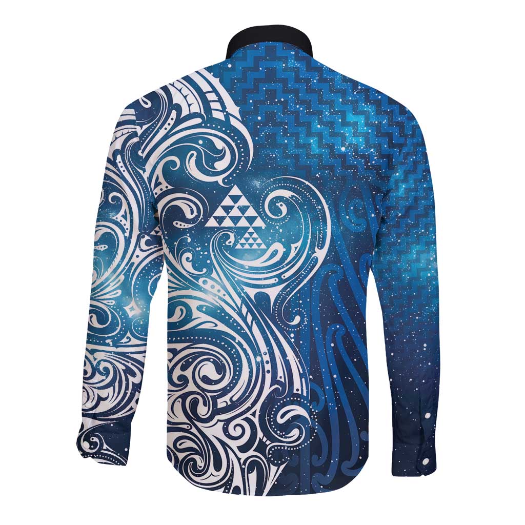 Matariki Galaxy Long Sleeve Button Shirt Maori Taniko Pattern