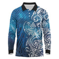 Matariki Galaxy Long Sleeve Polo Shirt Maori Taniko Pattern