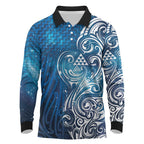 Matariki Galaxy Long Sleeve Polo Shirt Maori Taniko Pattern