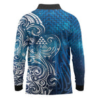 Matariki Galaxy Long Sleeve Polo Shirt Maori Taniko Pattern