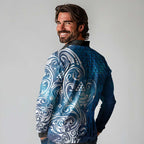 Matariki Galaxy Long Sleeve Polo Shirt Maori Taniko Pattern