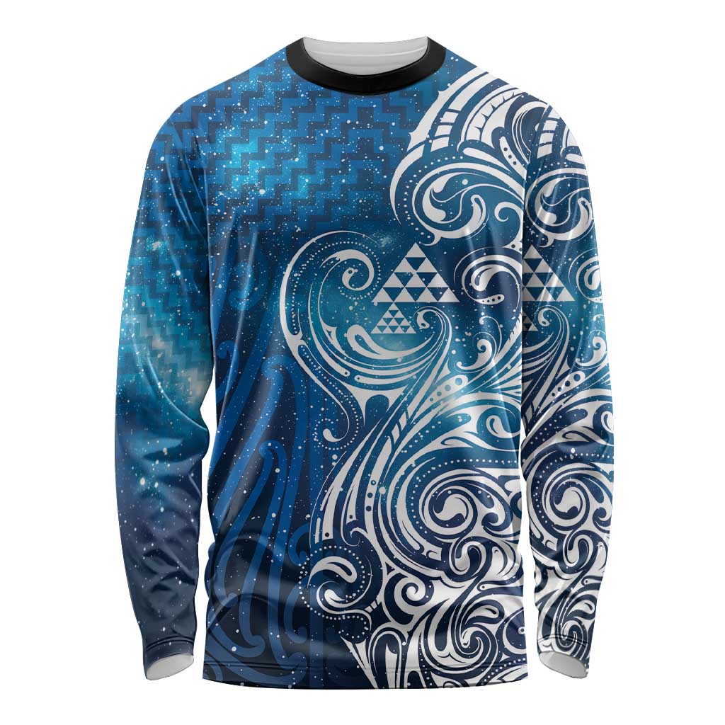 Matariki Galaxy Long Sleeve Shirt Maori Taniko Pattern