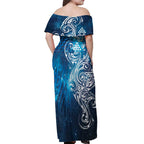 Matariki Galaxy Off Shoulder Maxi Dress Maori Taniko Pattern