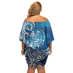 Matariki Galaxy Off Shoulder Short Dress Maori Taniko Pattern