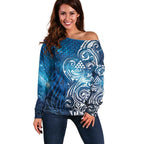Matariki Galaxy Off Shoulder Sweater Maori Taniko Pattern
