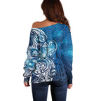 Matariki Galaxy Off Shoulder Sweater Maori Taniko Pattern