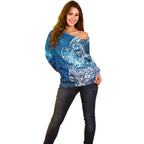 Matariki Galaxy Off Shoulder Sweater Maori Taniko Pattern