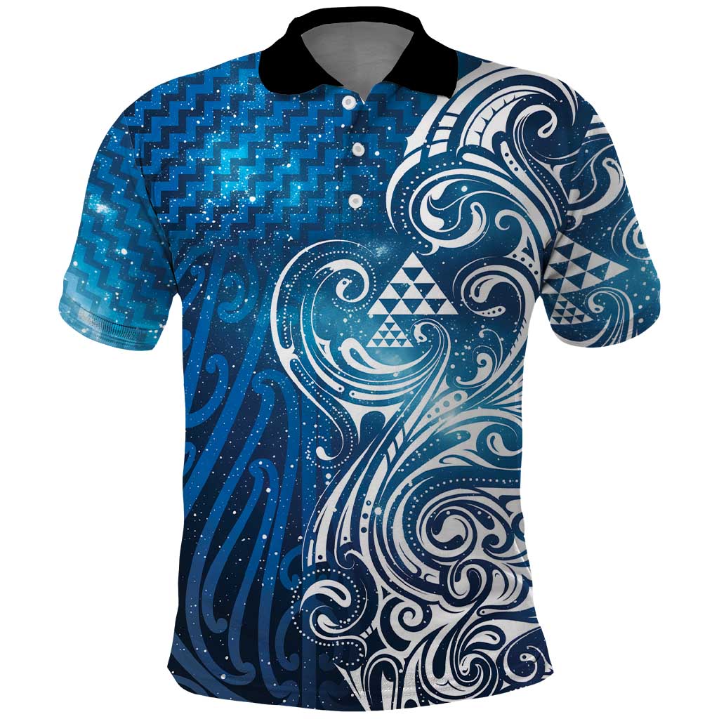 Matariki Galaxy Polo Shirt Maori Taniko Pattern