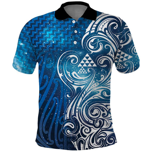 Matariki Galaxy Polo Shirt Maori Taniko Pattern