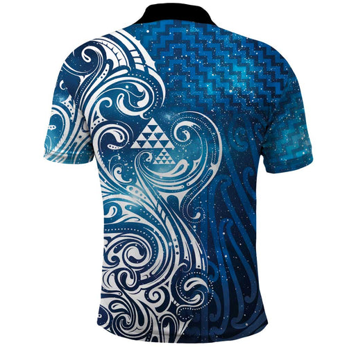 Matariki Galaxy Polo Shirt Maori Taniko Pattern