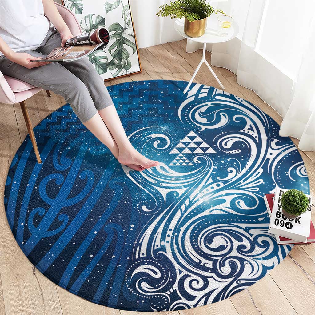 Matariki Galaxy Round Carpet Maori Taniko Pattern
