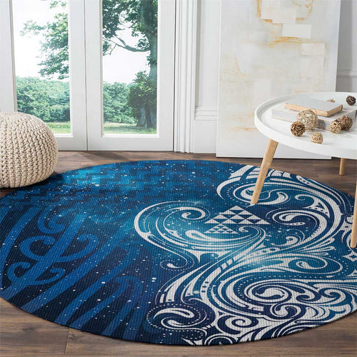 Matariki Galaxy Round Carpet Maori Taniko Pattern
