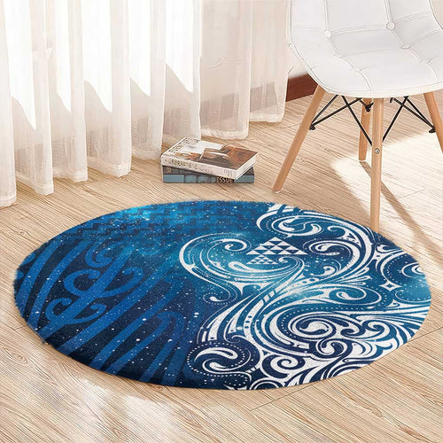 Matariki Galaxy Round Carpet Maori Taniko Pattern