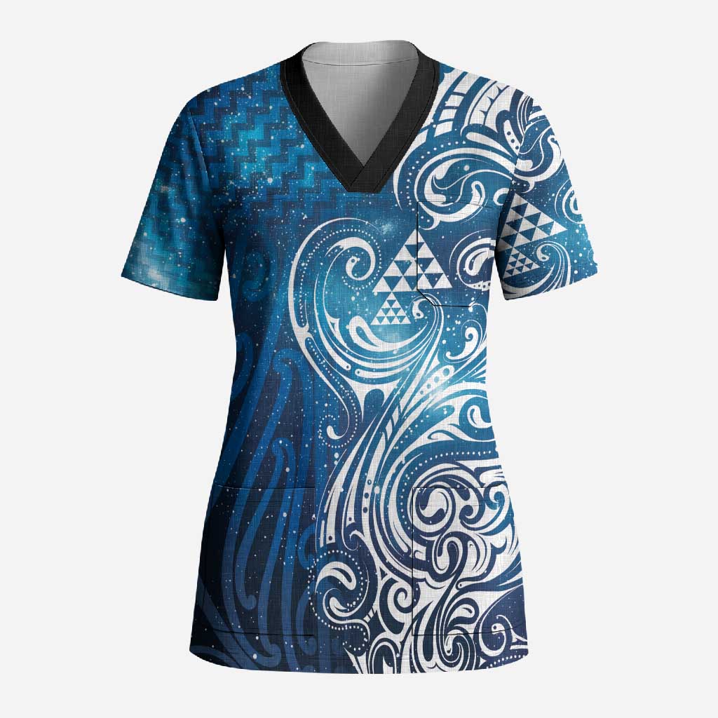 Matariki Galaxy Scrub Top Maori Taniko Pattern