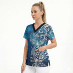 Matariki Galaxy Scrub Top Maori Taniko Pattern