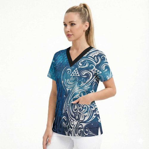 Matariki Galaxy Scrub Top Maori Taniko Pattern