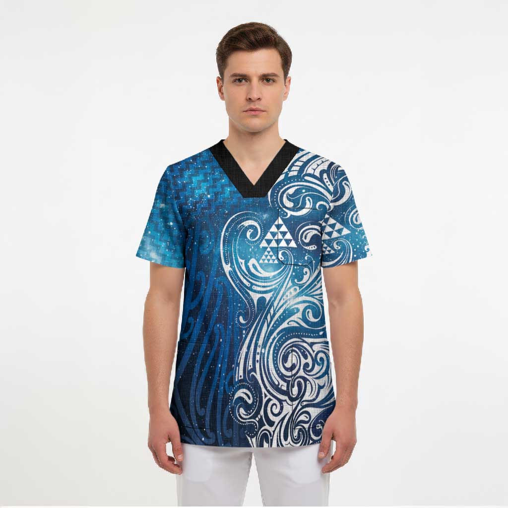 Matariki Galaxy Scrub Top Maori Taniko Pattern