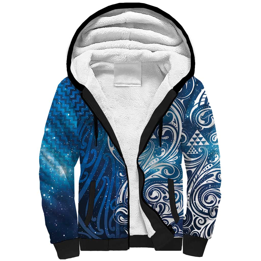 Matariki Galaxy Sherpa Hoodie Maori Taniko Pattern