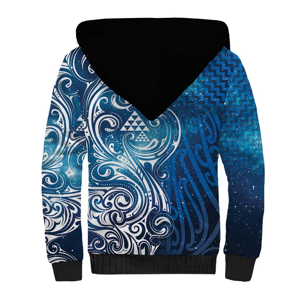 Matariki Galaxy Sherpa Hoodie Maori Taniko Pattern
