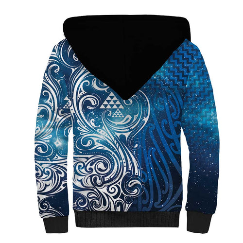 Matariki Galaxy Sherpa Hoodie Maori Taniko Pattern