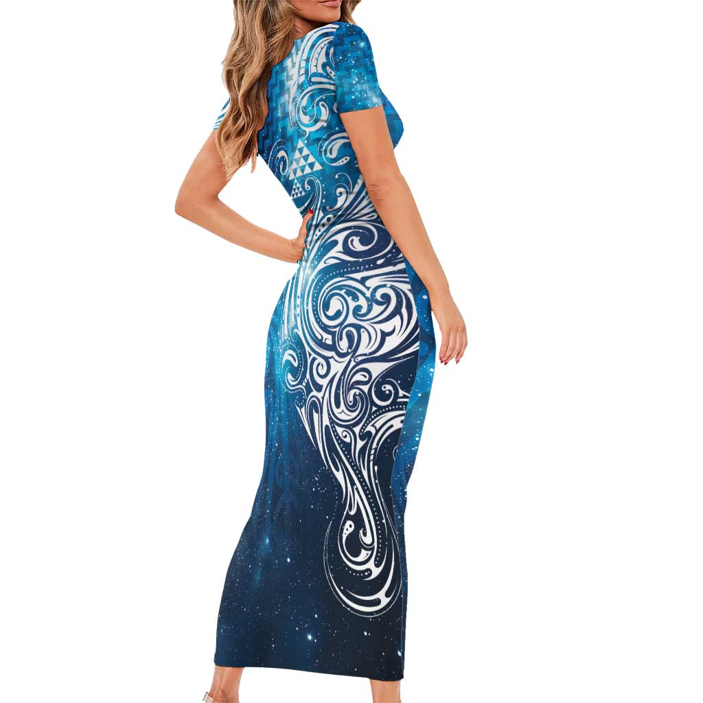 Matariki Galaxy Short Sleeve Bodycon Dress Maori Taniko Pattern