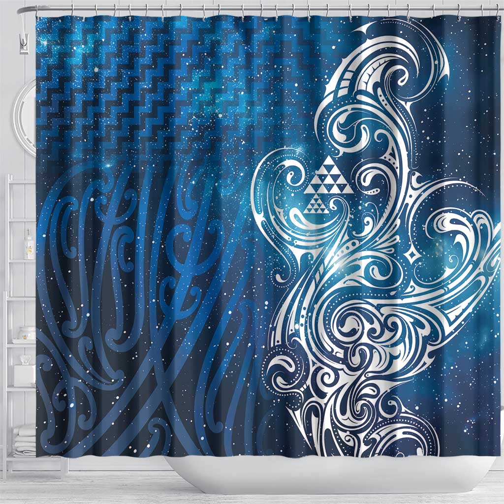 Matariki Galaxy Shower Curtain Maori Taniko Pattern