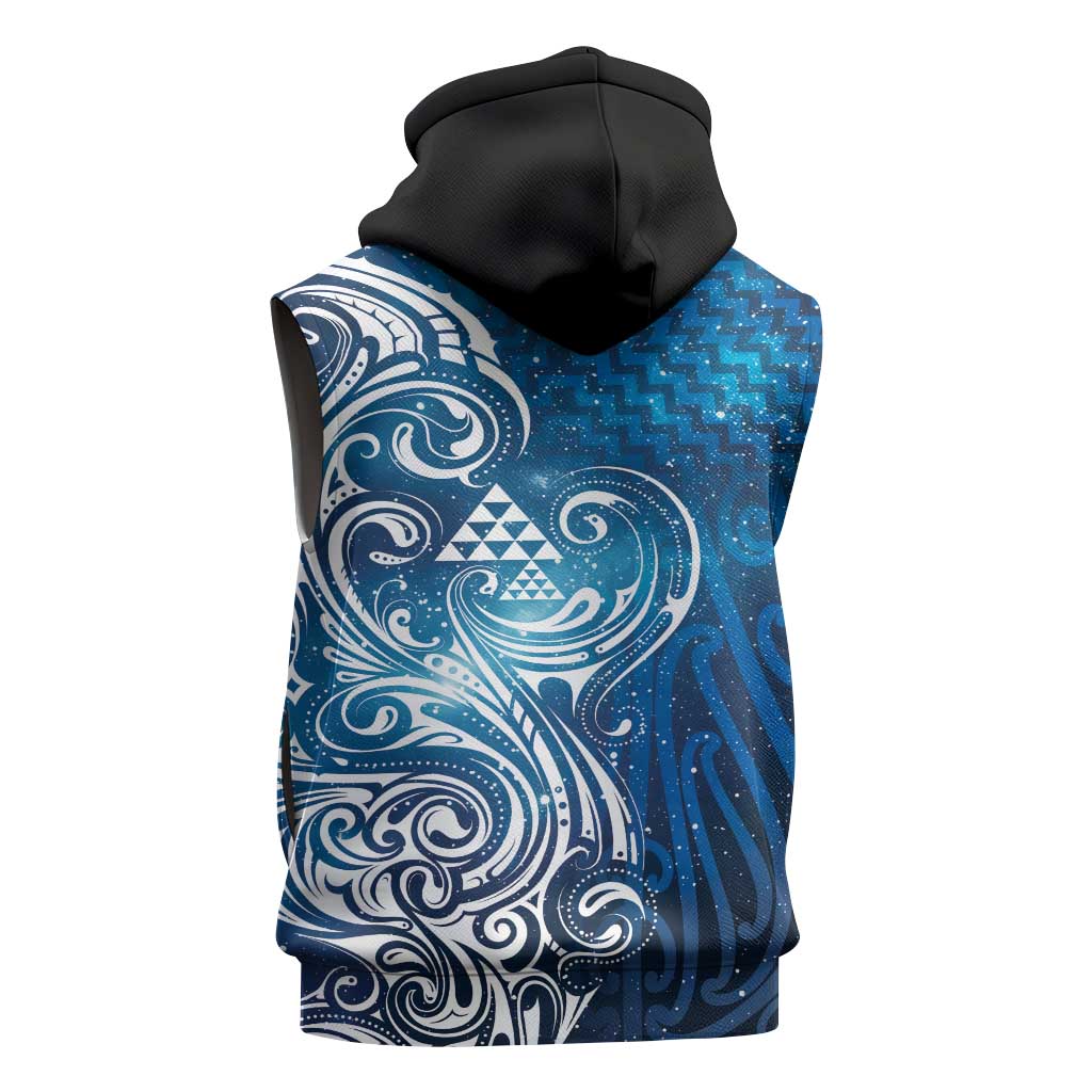 Matariki Galaxy Sleeveless Hoodie Maori Taniko Pattern
