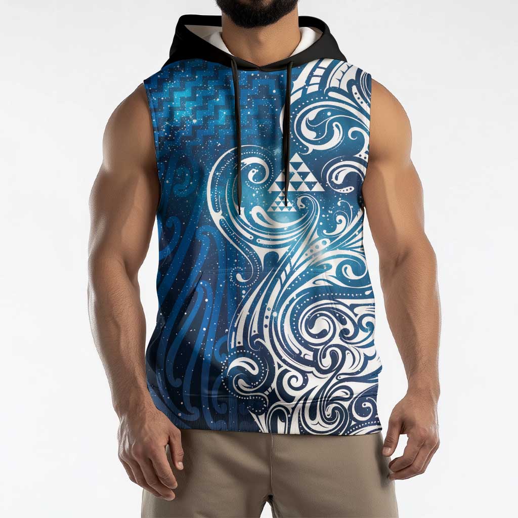 Matariki Galaxy Sleeveless Hoodie Maori Taniko Pattern