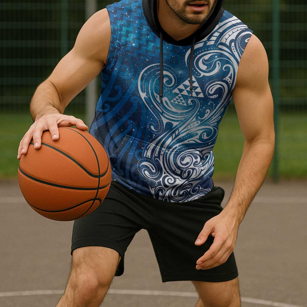 Matariki Galaxy Sleeveless Hoodie Maori Taniko Pattern