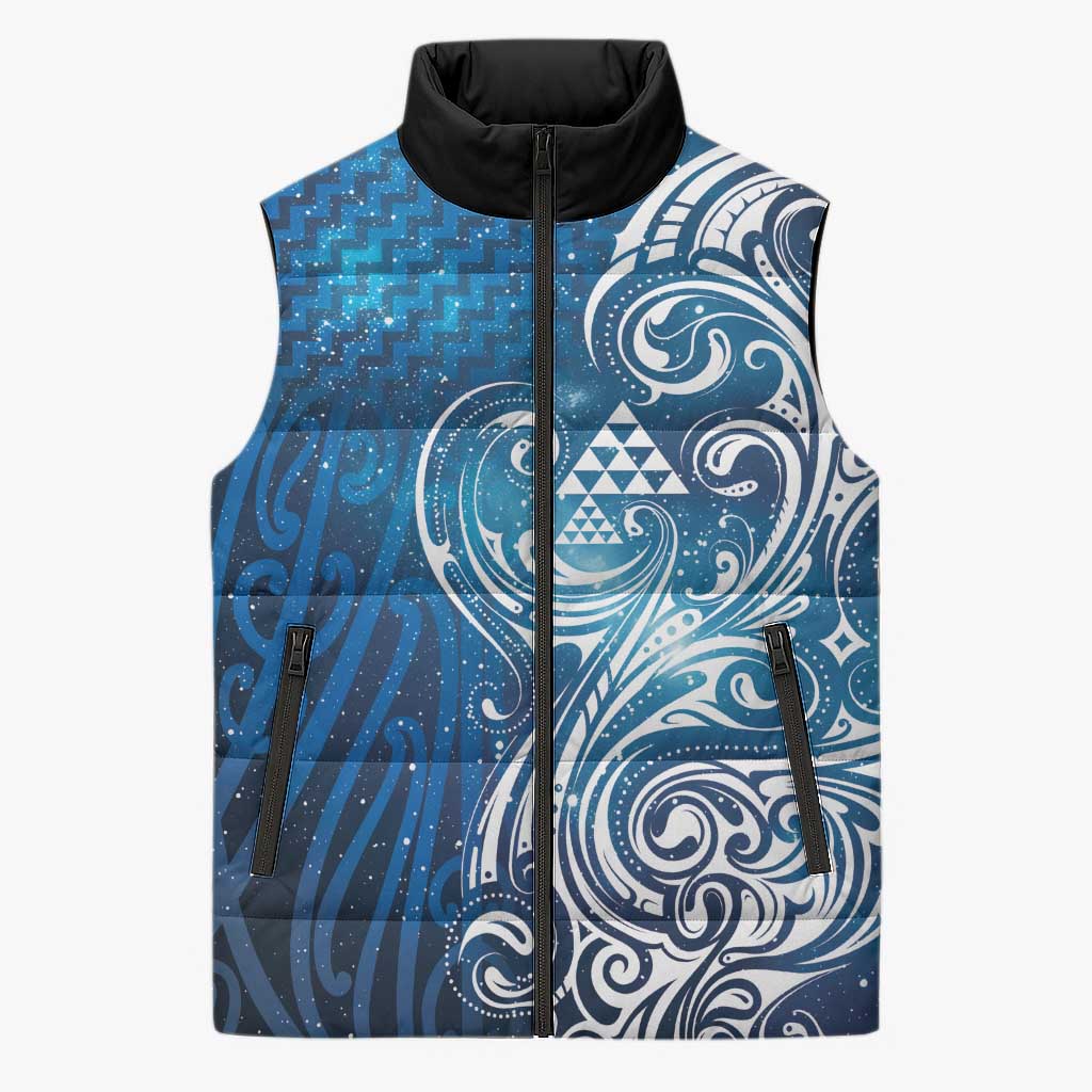 Matariki Galaxy Sleeveless Puffer Jacket Maori Taniko Pattern