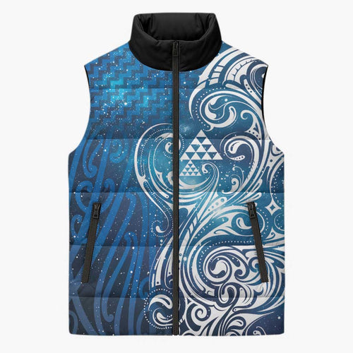 Matariki Galaxy Sleeveless Puffer Jacket Maori Taniko Pattern