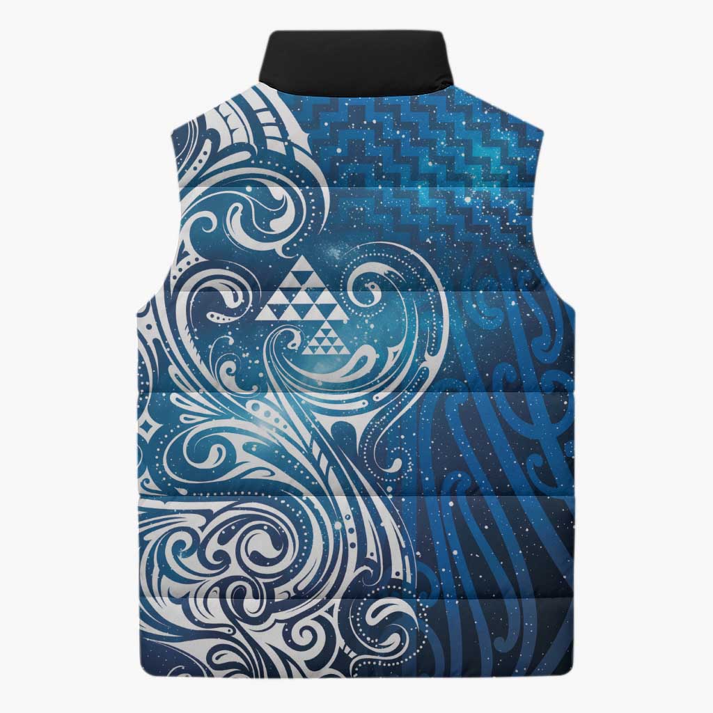 Matariki Galaxy Sleeveless Puffer Jacket Maori Taniko Pattern