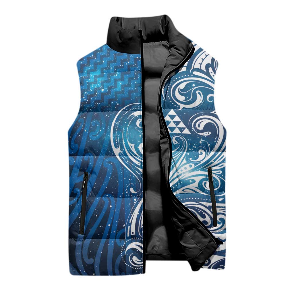 Matariki Galaxy Sleeveless Puffer Jacket Maori Taniko Pattern