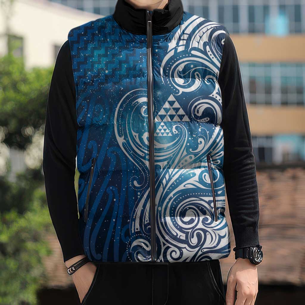 Matariki Galaxy Sleeveless Puffer Jacket Maori Taniko Pattern
