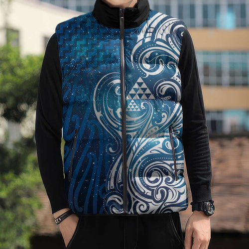 Matariki Galaxy Sleeveless Puffer Jacket Maori Taniko Pattern