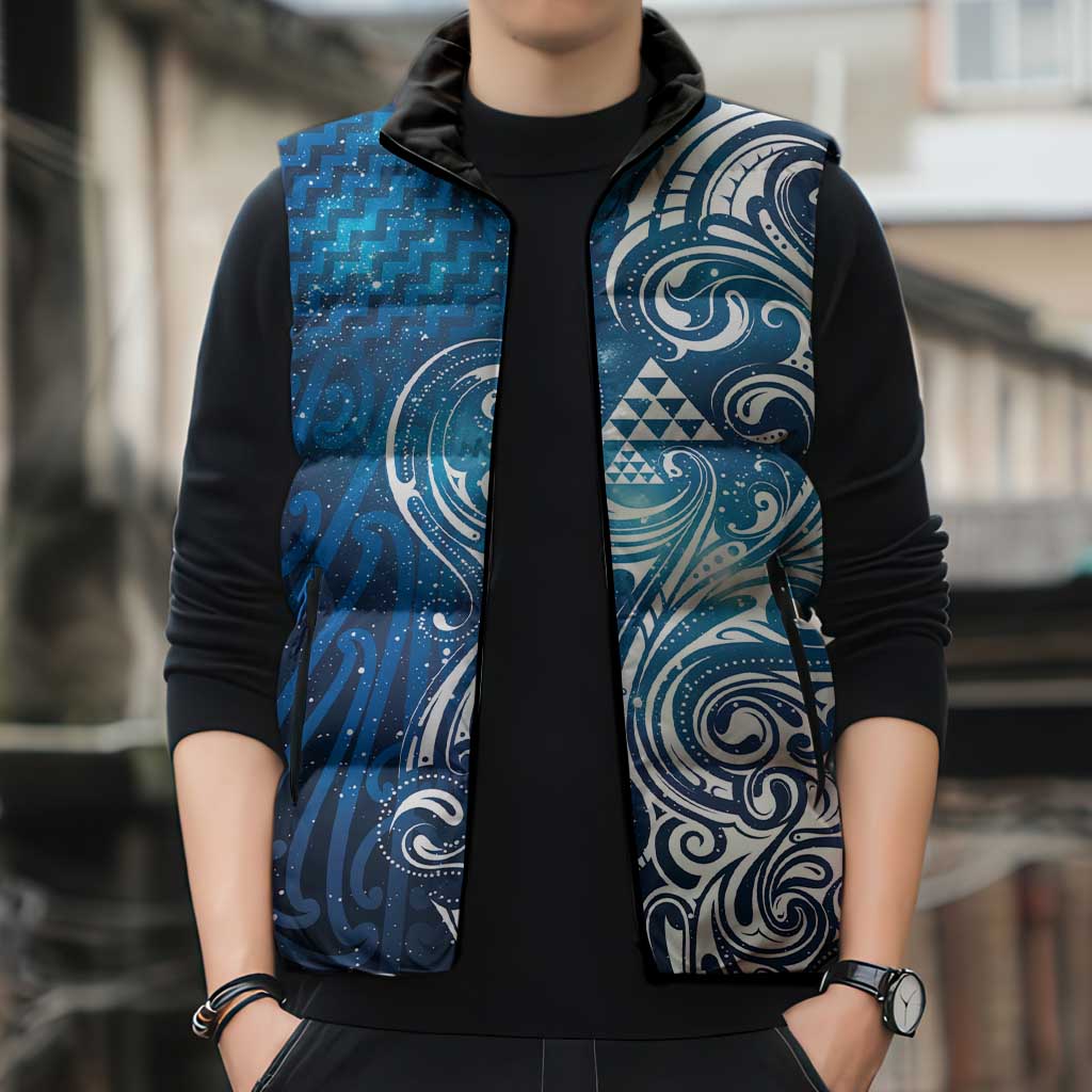 Matariki Galaxy Sleeveless Puffer Jacket Maori Taniko Pattern