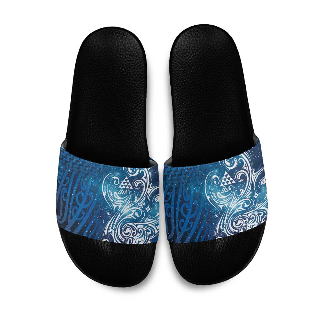 Matariki Galaxy Slide Sandals Maori Taniko Pattern