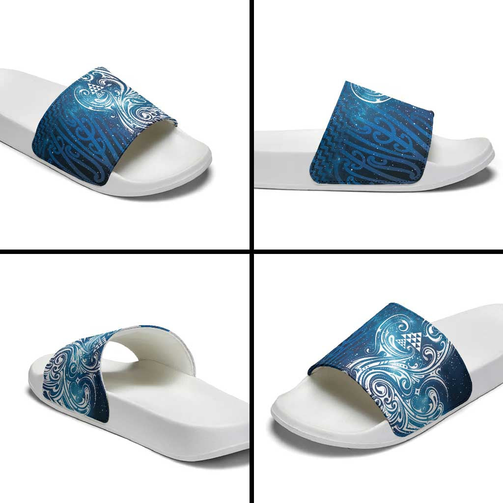 Matariki Galaxy Slide Sandals Maori Taniko Pattern
