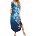 Matariki Galaxy Summer Maxi Dress Maori Taniko Pattern