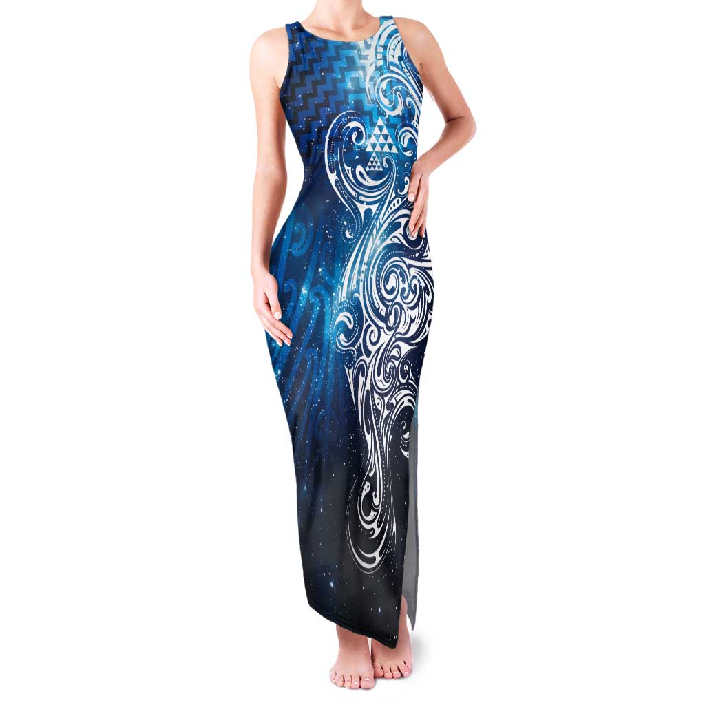 Matariki Galaxy Tank Maxi Dress Maori Taniko Pattern