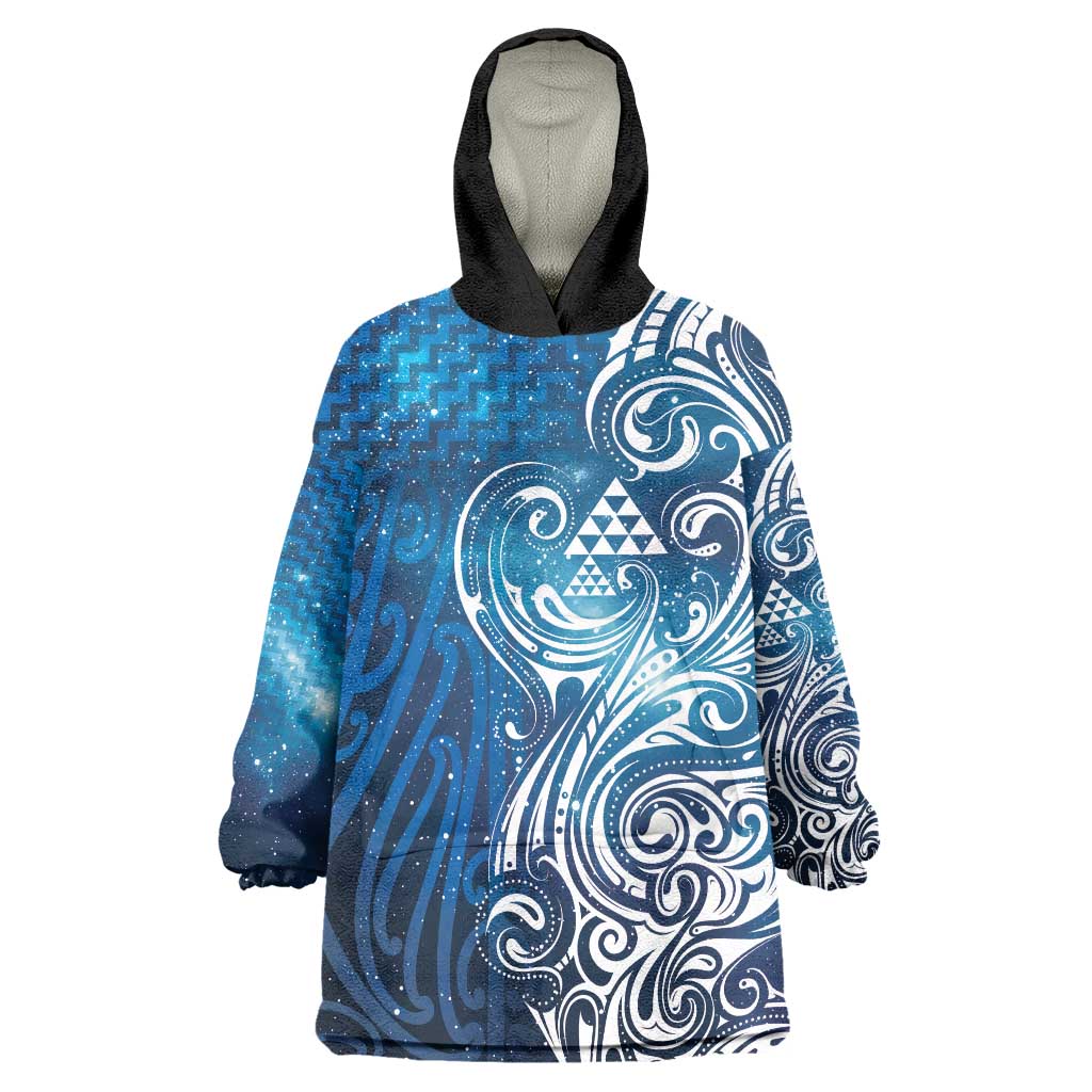 Matariki Galaxy Wearable Blanket Hoodie Maori Taniko Pattern
